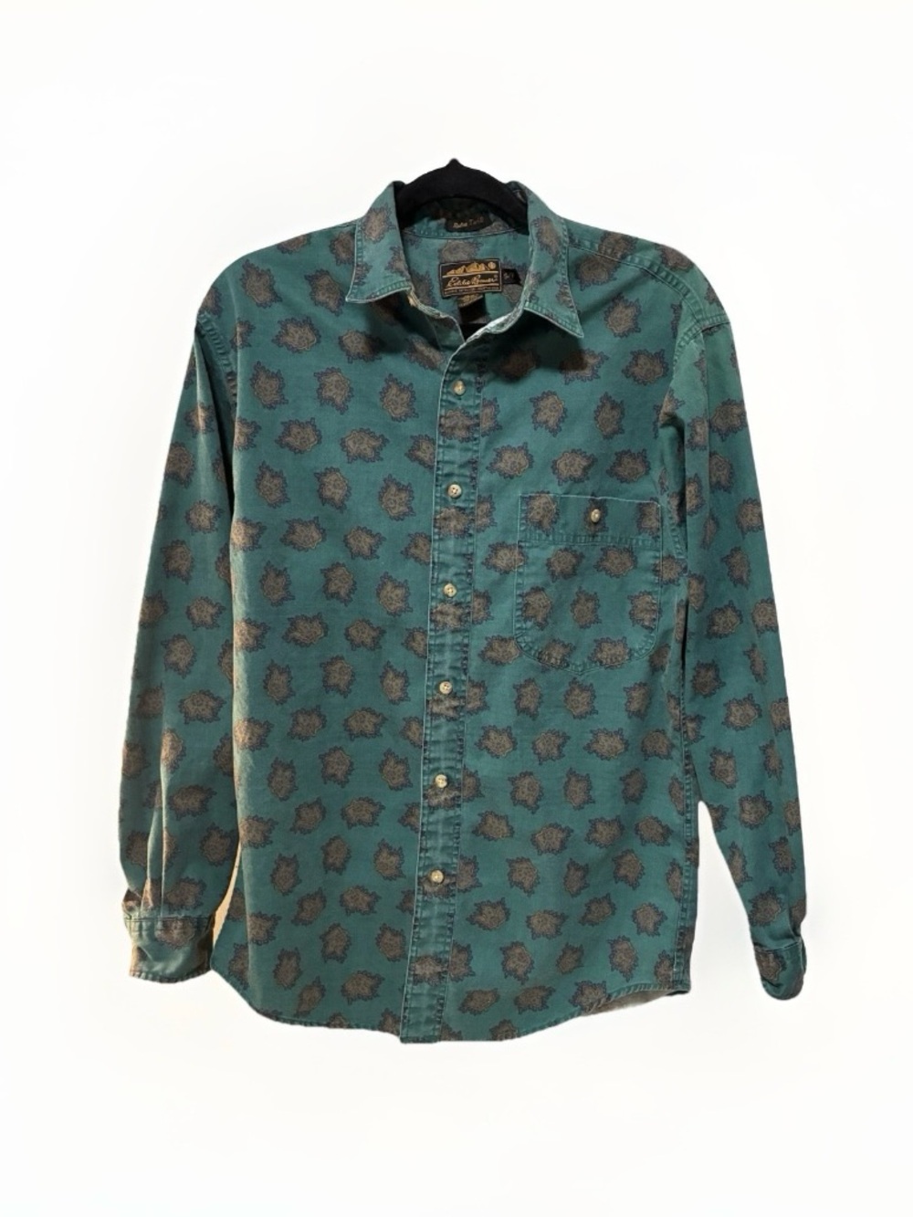 Eddie Bauer Teal Green Printed Button-Down Shirt vintage